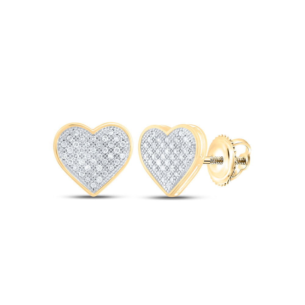 10kt Yellow Gold Womens Round Diamond Heart Earrings 1/4 Cttw