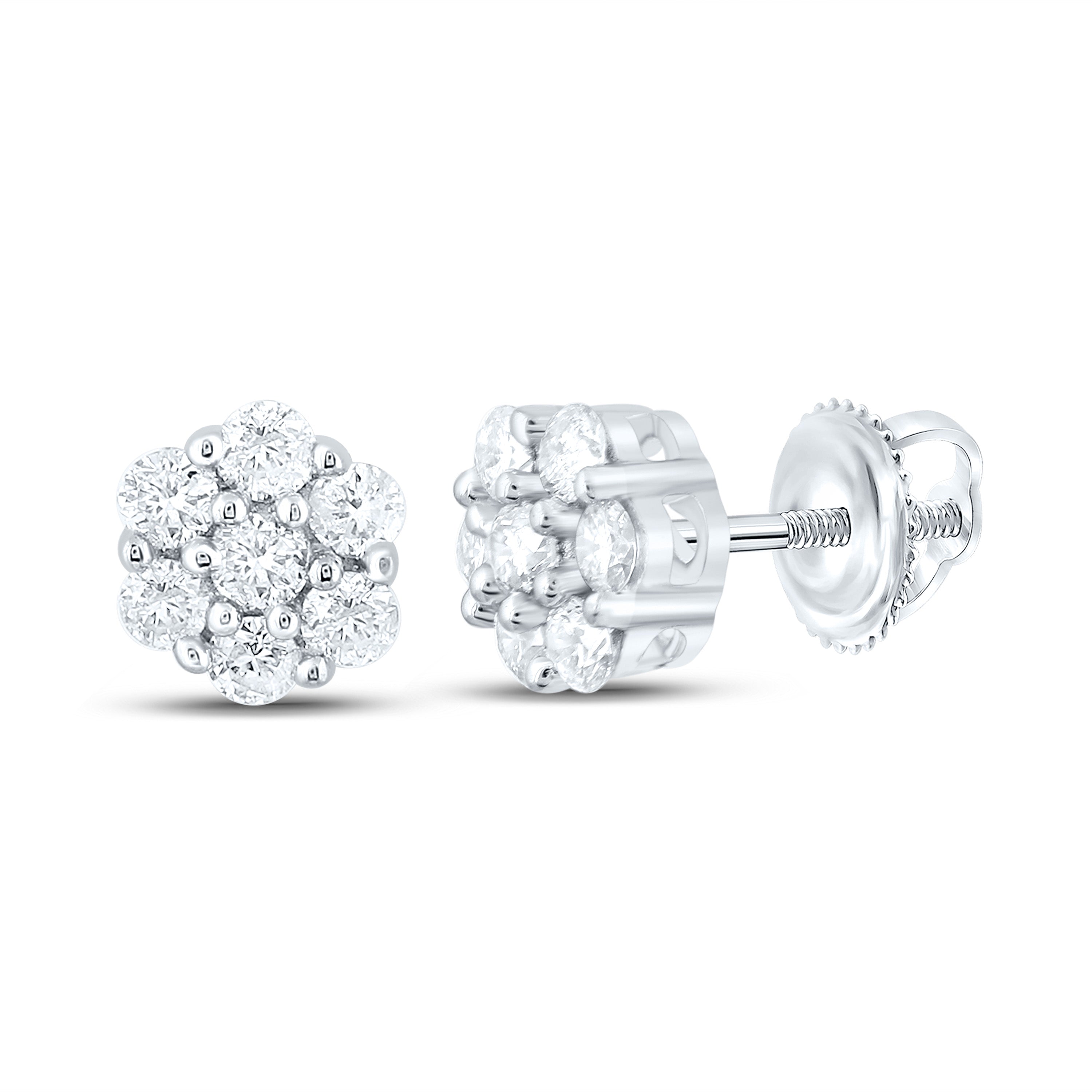 10kt White Gold Round Diamond Flower Cluster Earrings 1/4 Cttw