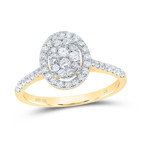 10kt Yellow Gold Round Diamond Cluster Bridal Wedding Engagement Ring 1/2 Cttw