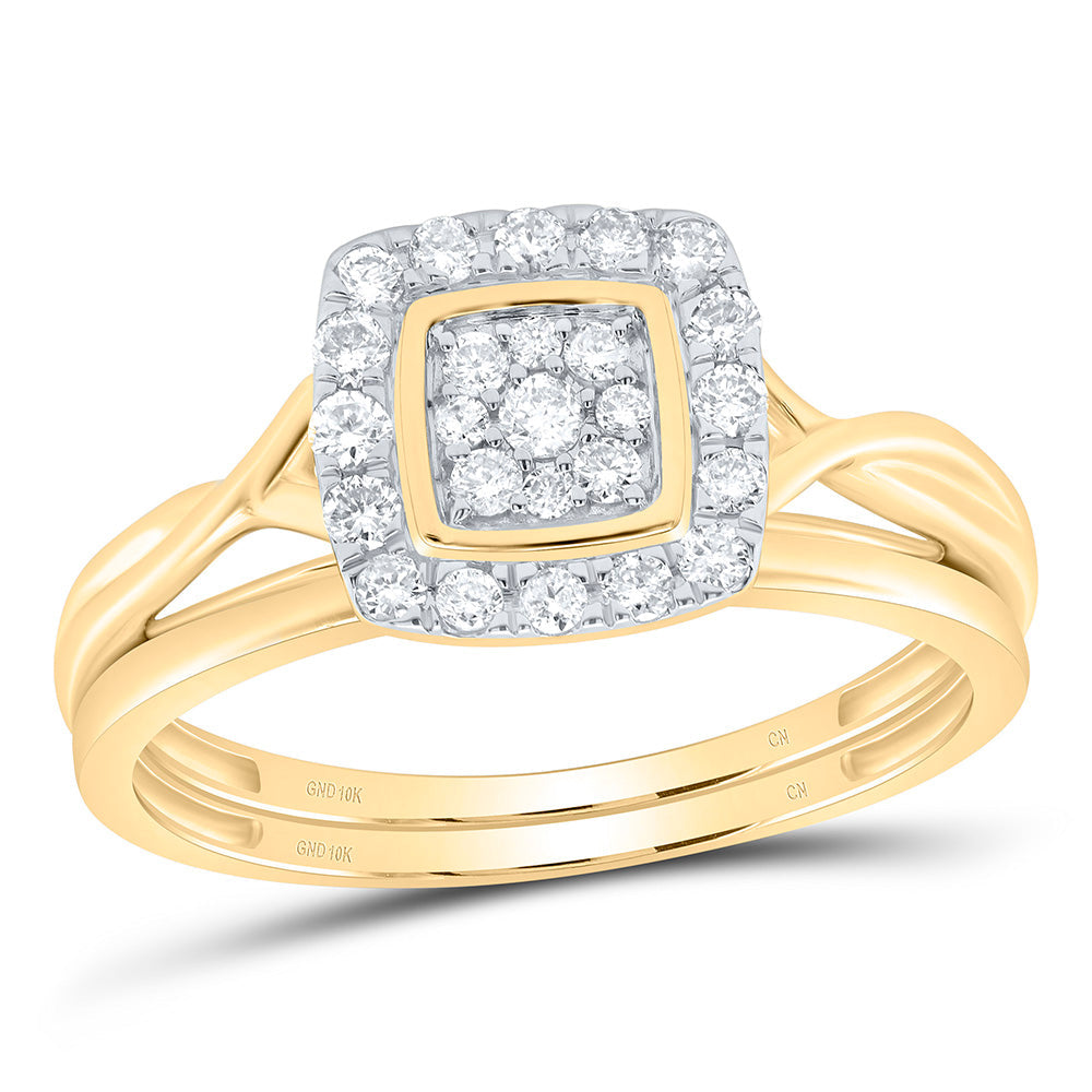 10kt Yellow Gold Round Diamond Bridal Wedding Ring Band Set 1/3 Cttw