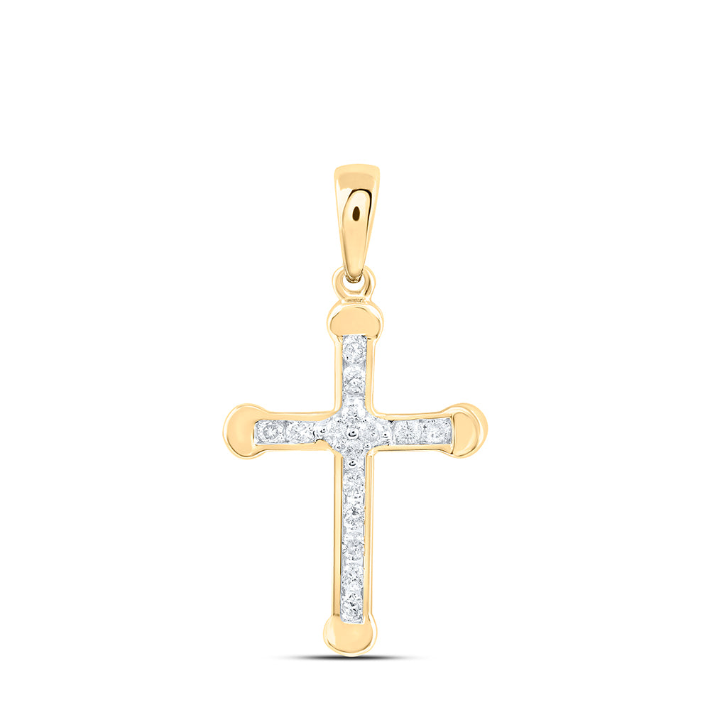 10kt Yellow Gold Womens Round Diamond Cross Pendant 1/5 Cttw