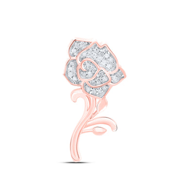10kt Rose Gold Womens Round Diamond Rose Flower Pendant 1/10 Cttw