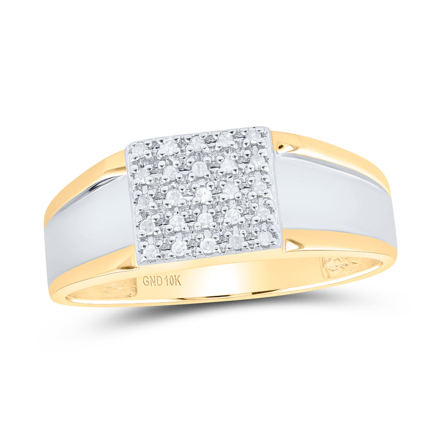 10kt Two-tone Gold Mens Round Diamond Square Ring 1/8 Cttw