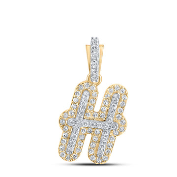 10kt Yellow Gold Mens Round Diamond H Initial Letter Charm Pendant 1/5 Cttw