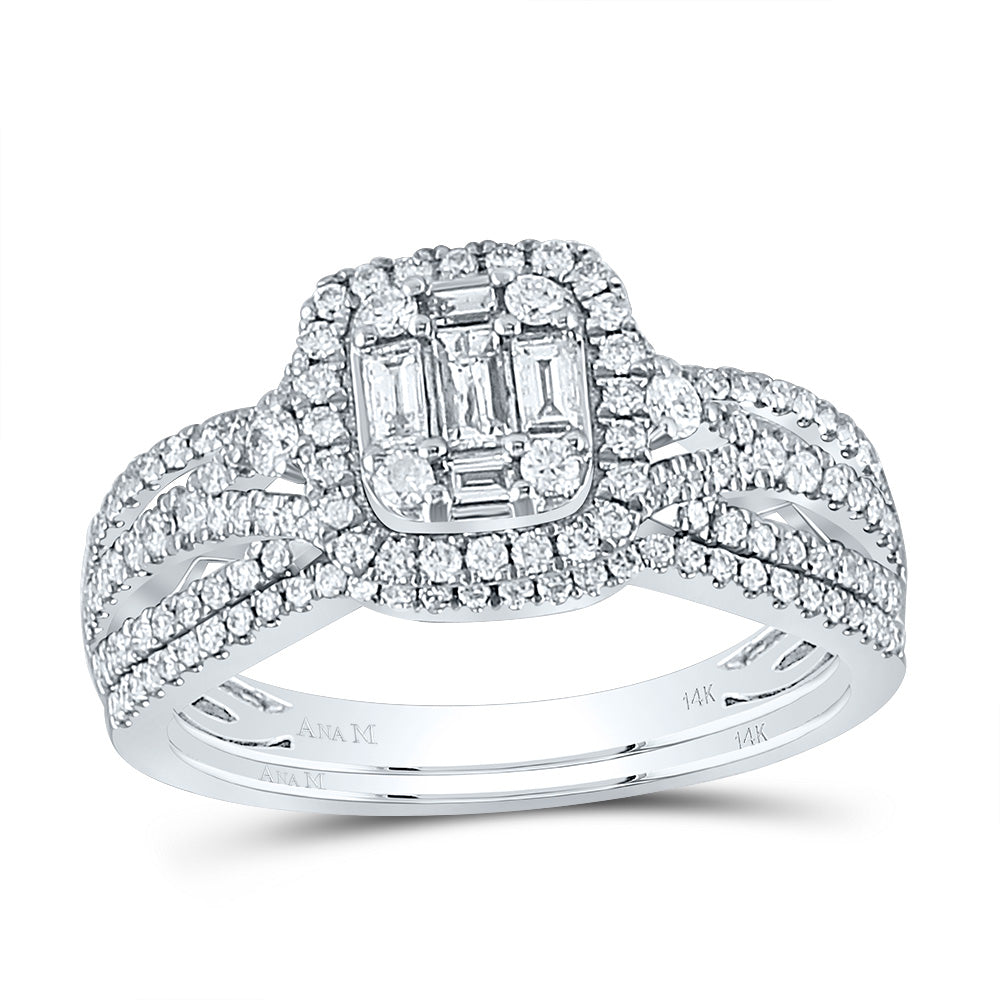 14kt White Gold Baguette Diamond Bridal Wedding Ring Band Set 3/4 Cttw