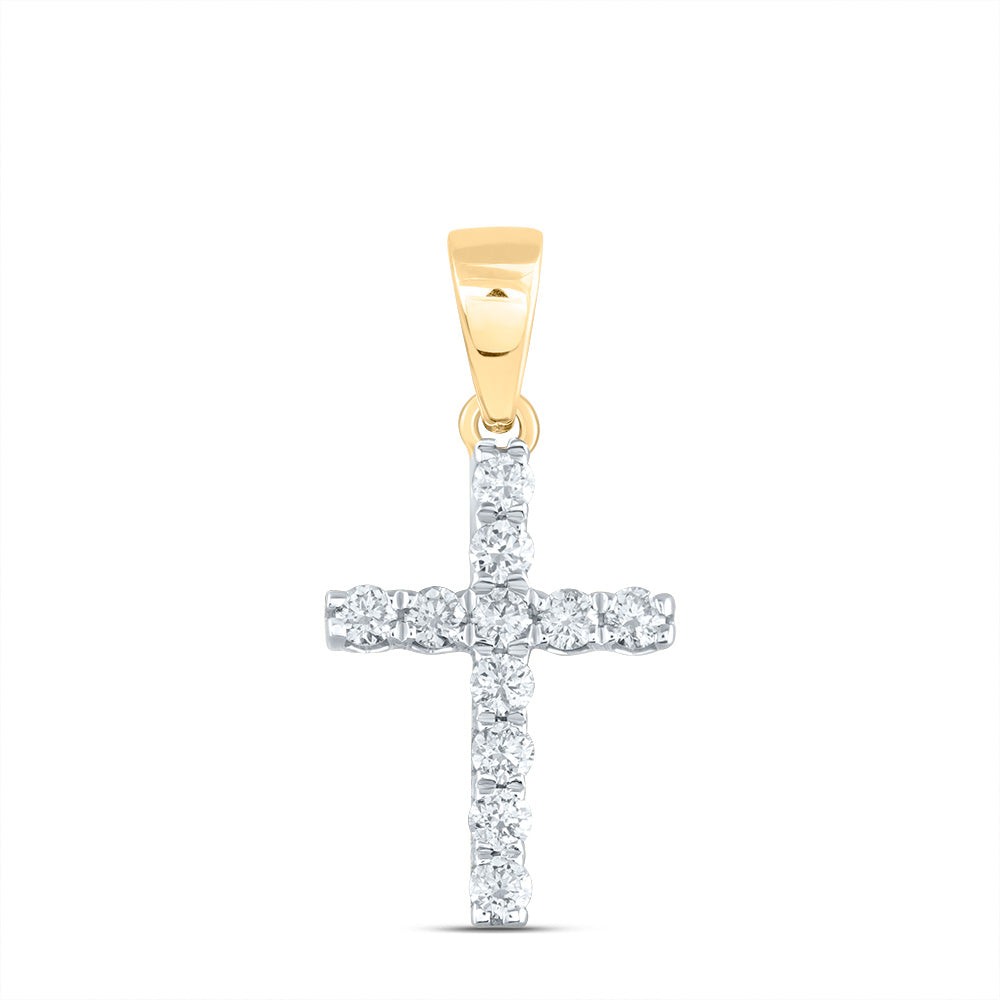 14kt Yellow Gold Womens Round Diamond Cross Pendant 1/5 Cttw