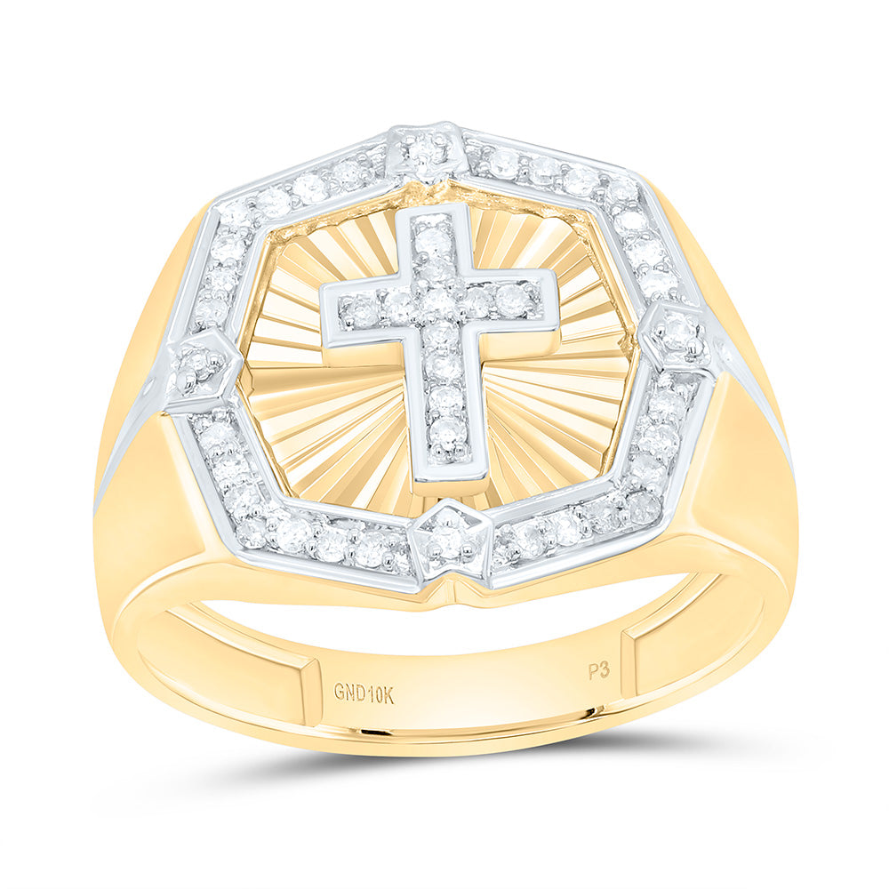 10kt Yellow Gold Mens Round Diamond Cross Ring 1/4 Cttw
