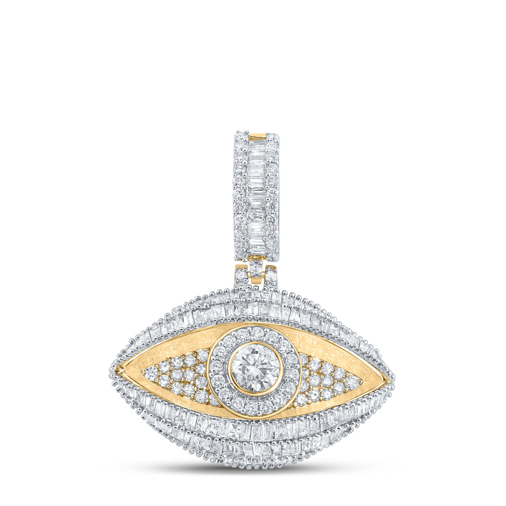 10kt Yellow Gold Mens Baguette Diamond Eye Charm Pendant 3 Cttw