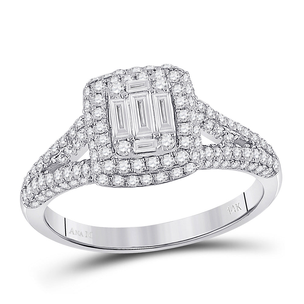 14kt White Gold Womens Baguette Diamond Square Cluster Ring 1 Cttw