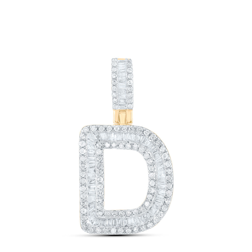 10kt Yellow Gold Mens Baguette Diamond D Initial Letter Pendant 1/2 Cttw