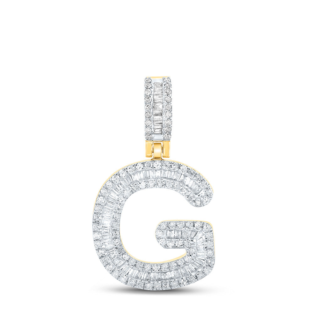 10kt Yellow Gold Mens Baguette Diamond G Initial Letter Pendant 1/2 Cttw