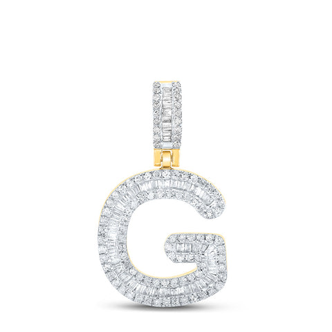 10kt Yellow Gold Mens Baguette Diamond G Initial Letter Pendant 1/2 Cttw