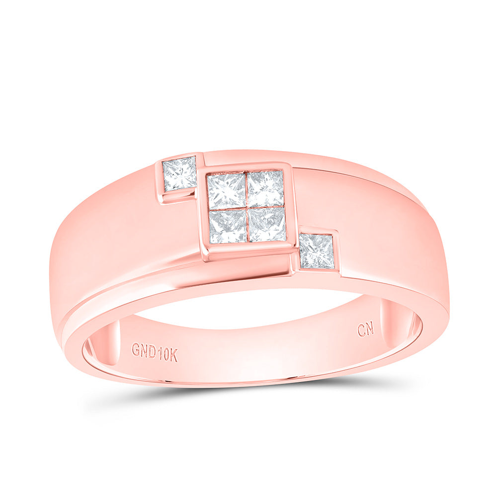 10kt Rose Gold Mens Princess Diamond Band Ring 3/8 Cttw