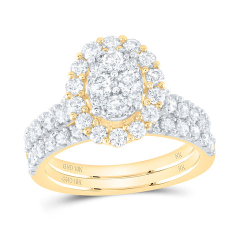 10kt Yellow Gold Round Diamond Oval Bridal Wedding Ring Band Set 1-5/8 Cttw