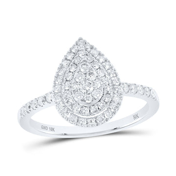 10kt White Gold Womens Round Diamond Teardrop Ring 1/2 Cttw