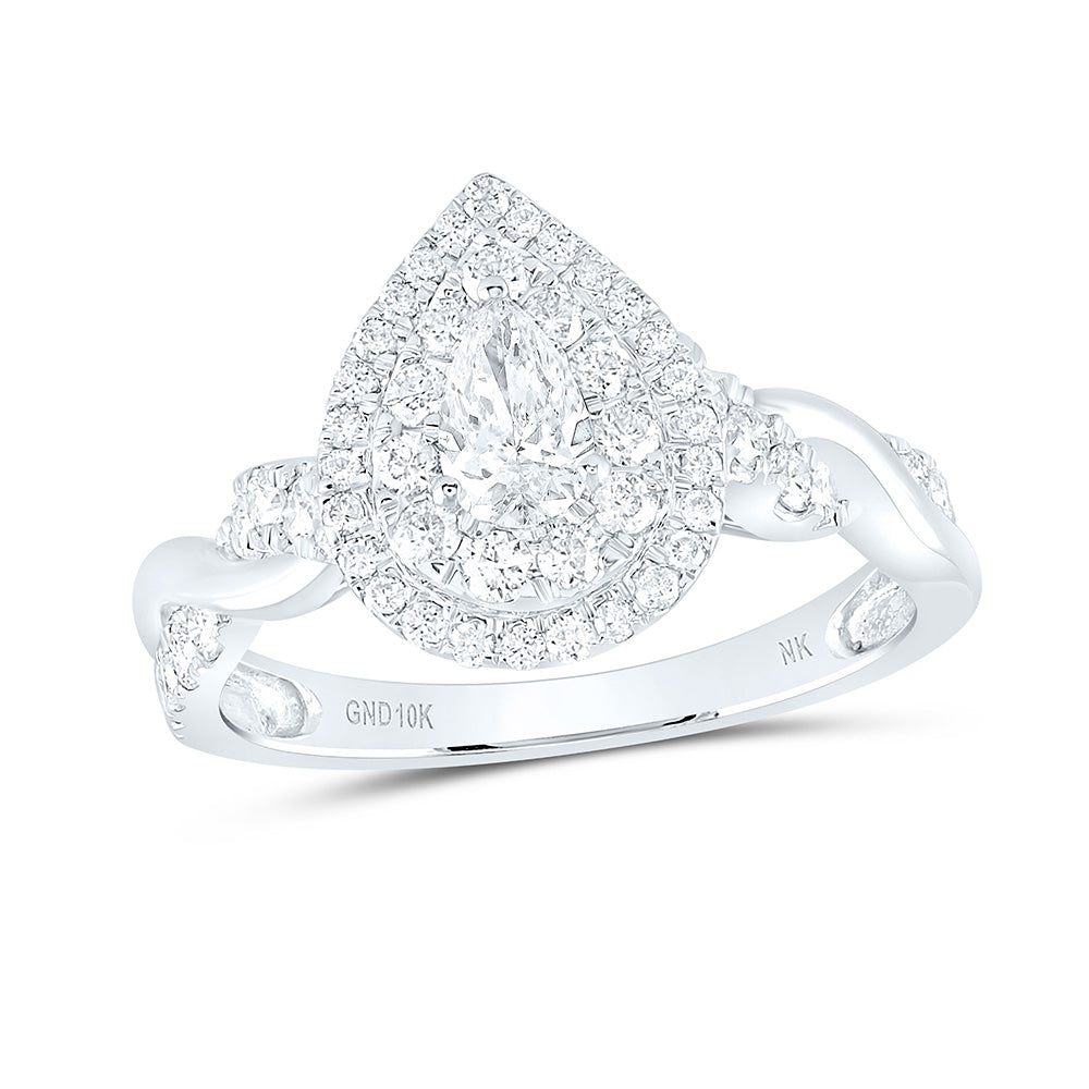 10kt White Gold Pear Diamond Halo Bridal Wedding Engagement Ring 1 Cttw