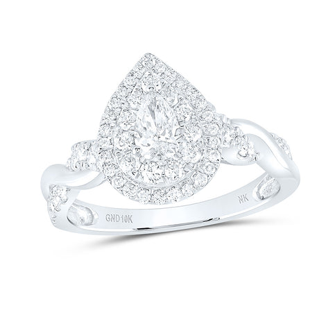 10kt White Gold Pear Diamond Halo Bridal Wedding Engagement Ring 1 Cttw