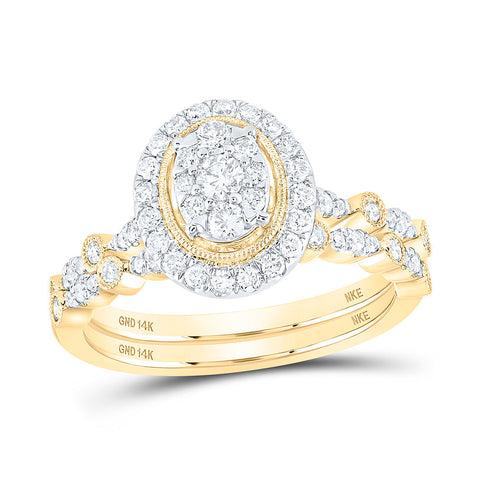 14kt Yellow Gold Round Diamond Oval Bridal Wedding Ring Band Set 5/8 Cttw
