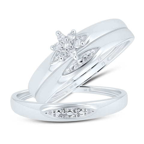 10kt White Gold His Hers Round Diamond Cluster Matching Wedding Set 1/12 Cttw