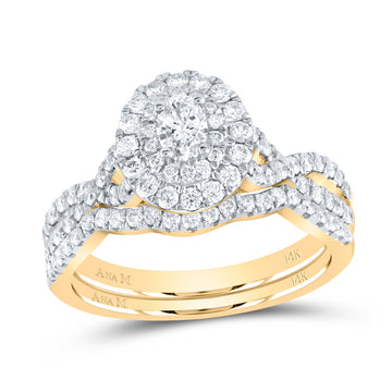 14kt Yellow Gold Oval Diamond Halo Bridal Wedding Ring Band Set 1 Cttw