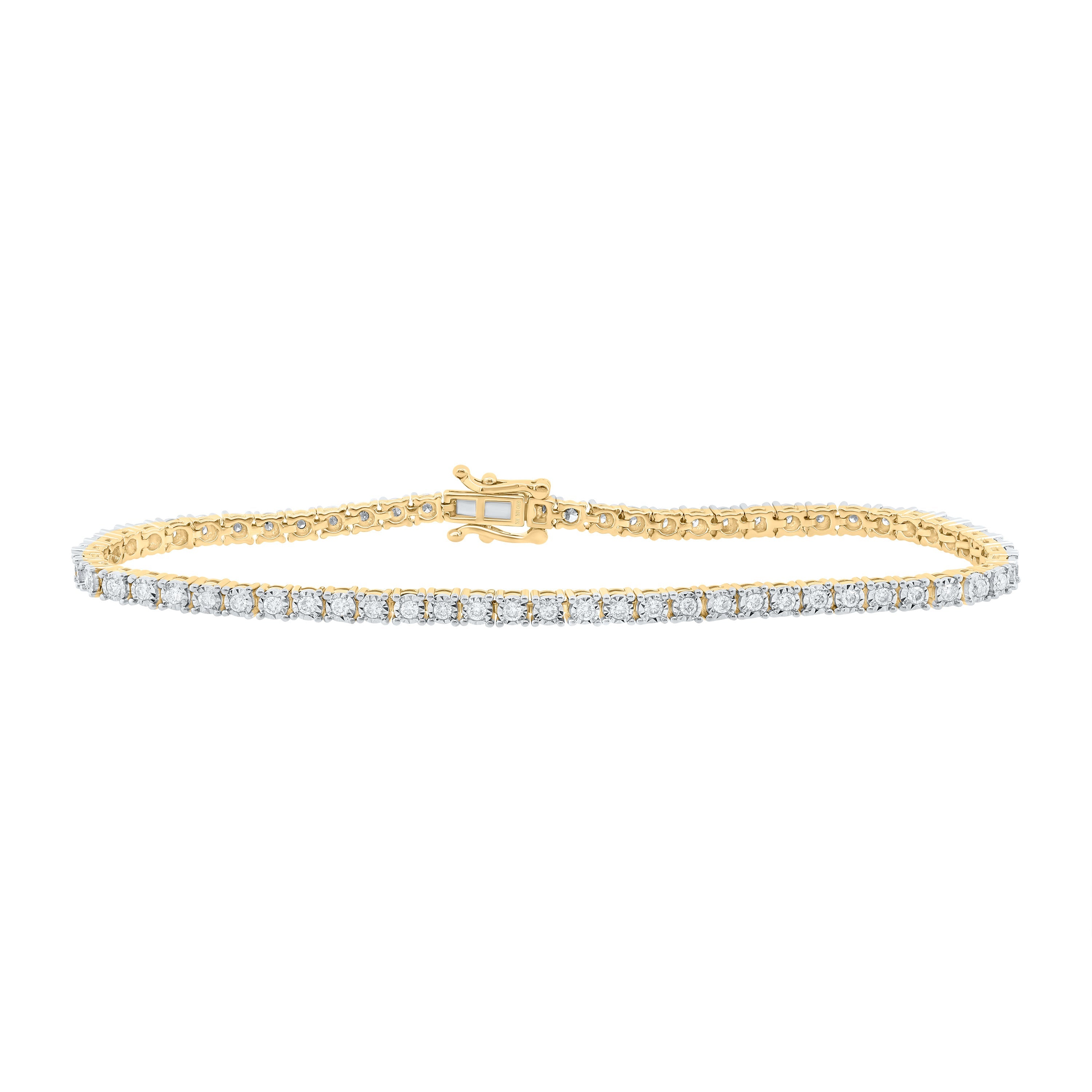 10kt Yellow Gold Womens Round Diamond Classic Tennis Bracelet 1 Cttw