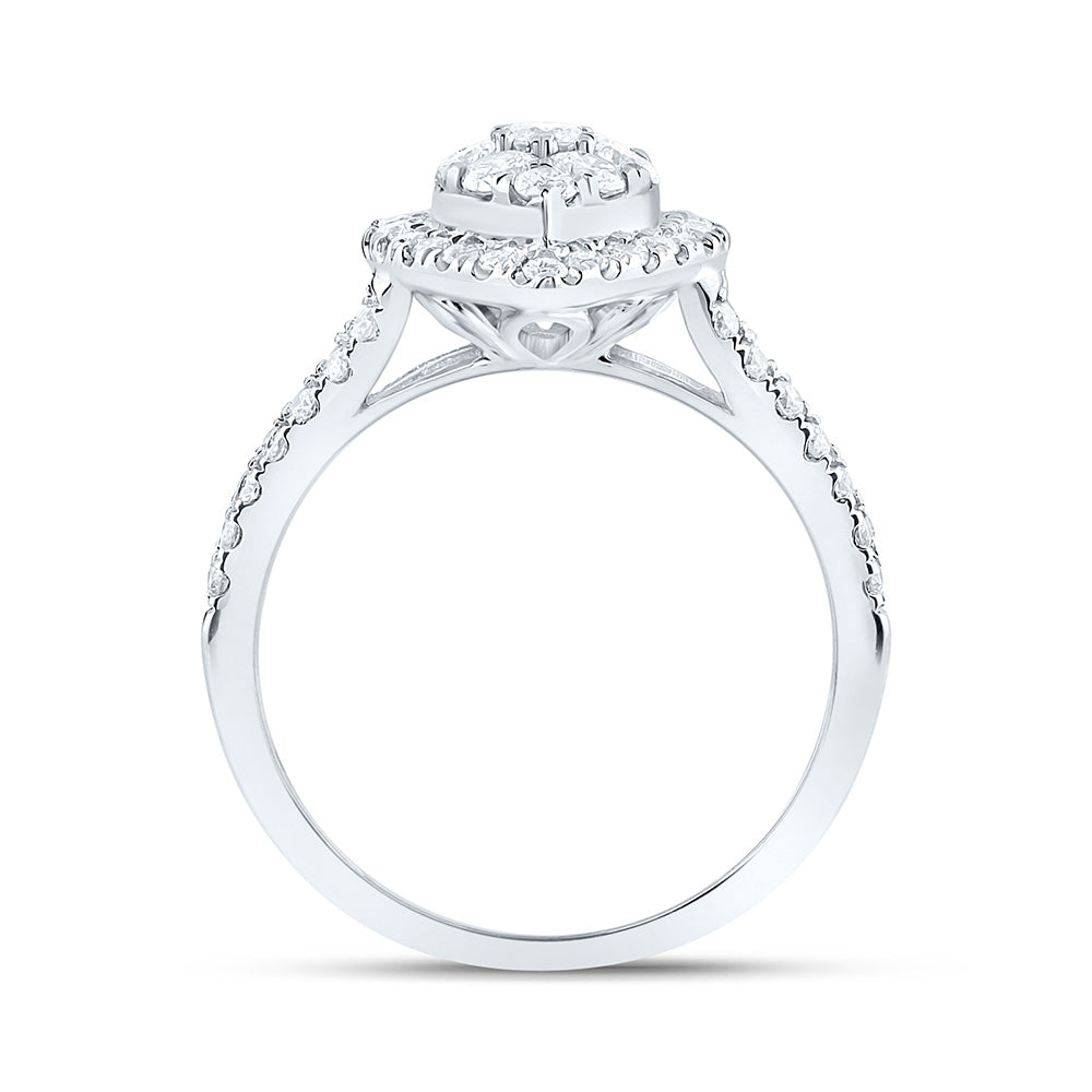 10kt White Gold Womens Round Diamond Teardrop Cluster Ring 1 Cttw