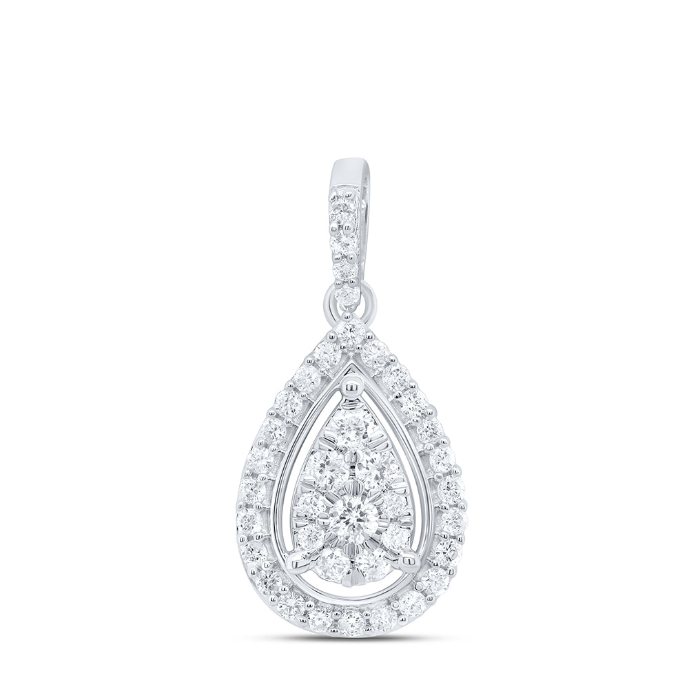14kt White Gold Womens Round Diamond Teardrop Pendant 1/4 Cttw