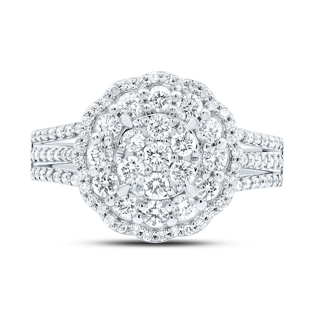 14kt White Gold Womens Round Diamond Halo Flower Cluster Ring 7/8 Cttw