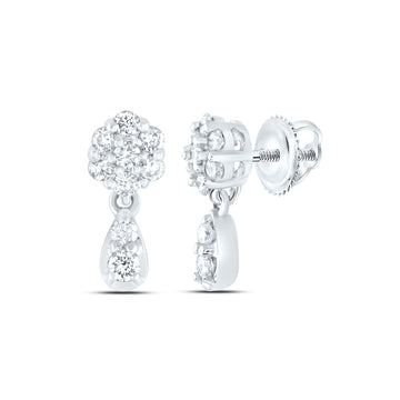 10kt White Gold Womens Round Diamond Cluster Dangle Earrings 1/4 Cttw