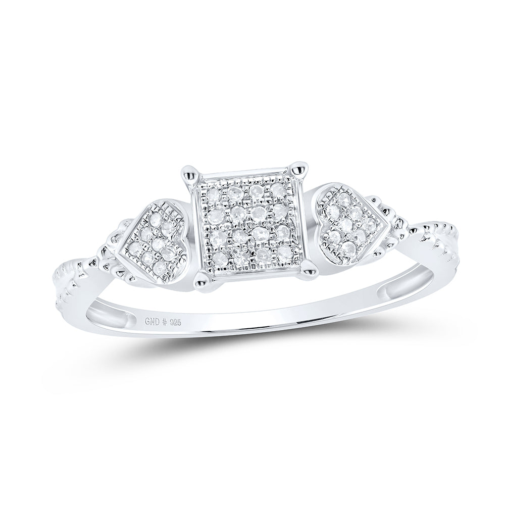 Sterling Silver Womens Round Diamond Heart Square Ring 1/10 Cttw