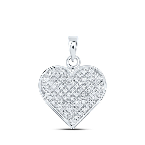 Sterling Silver Womens Round Diamond Heart Pendant 1/4 Cttw