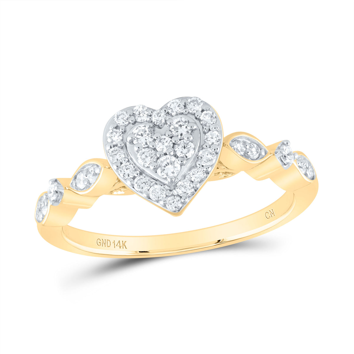 14kt Yellow Gold Womens Round Diamond Heart Cluster Ring 1/3 Cttw
