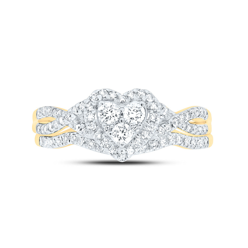 10kt Yellow Gold Round Diamond Heart Bridal Wedding Ring Band Set 5/8 Cttw