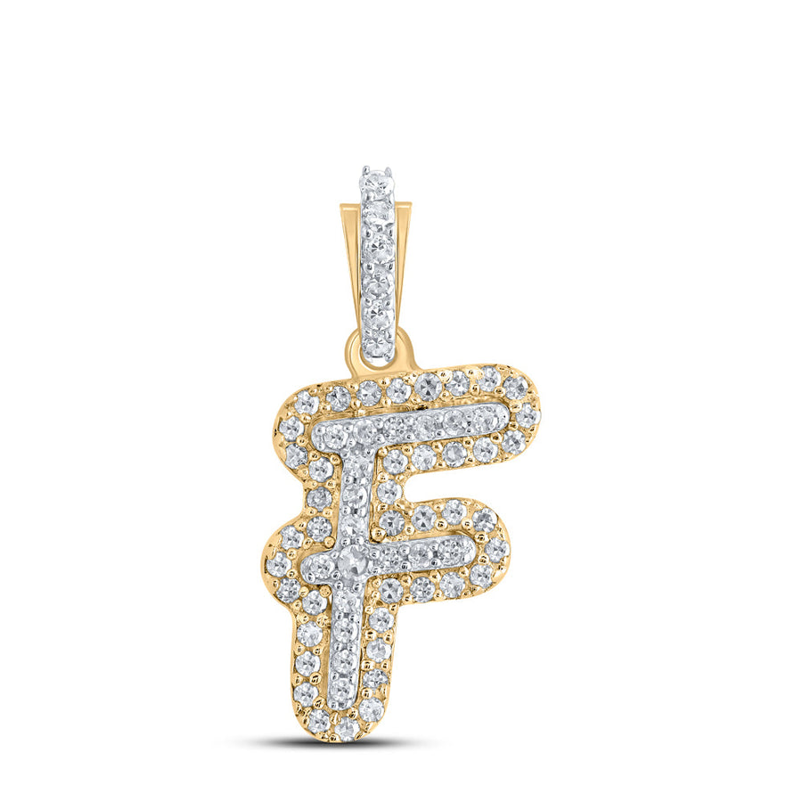 10kt Yellow Gold Womens Round Diamond F Initial Letter Pendant 1/6 Cttw