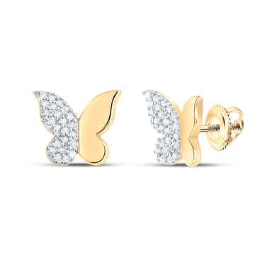 10kt Yellow Gold Womens Round Diamond Butterfly Earrings 1/8 Cttw