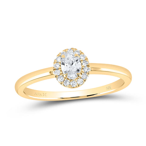 10kt Yellow Gold Oval Diamond Halo Bridal Wedding Engagement Ring 1/3 Cttw