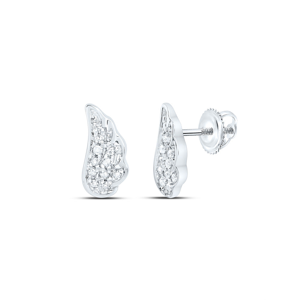 14kt White Gold Womens Round Diamond Angel Wing Stud Earrings 1/20 Cttw
