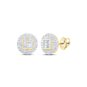 10kt Yellow Gold Round Diamond Circle Cluster Earrings 1/2 Cttw