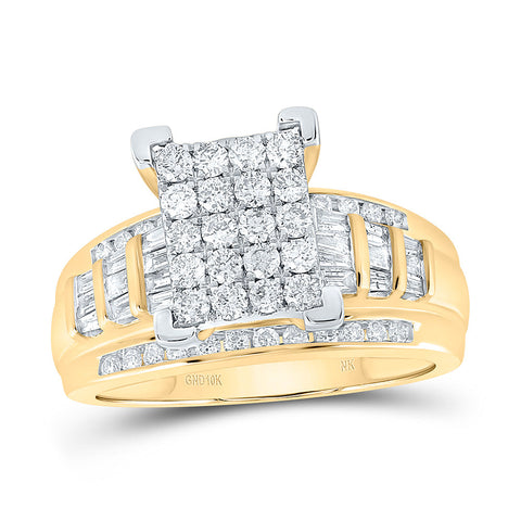 10kt Yellow Gold Round Diamond Cluster Bridal Wedding Engagement Ring 1 Cttw