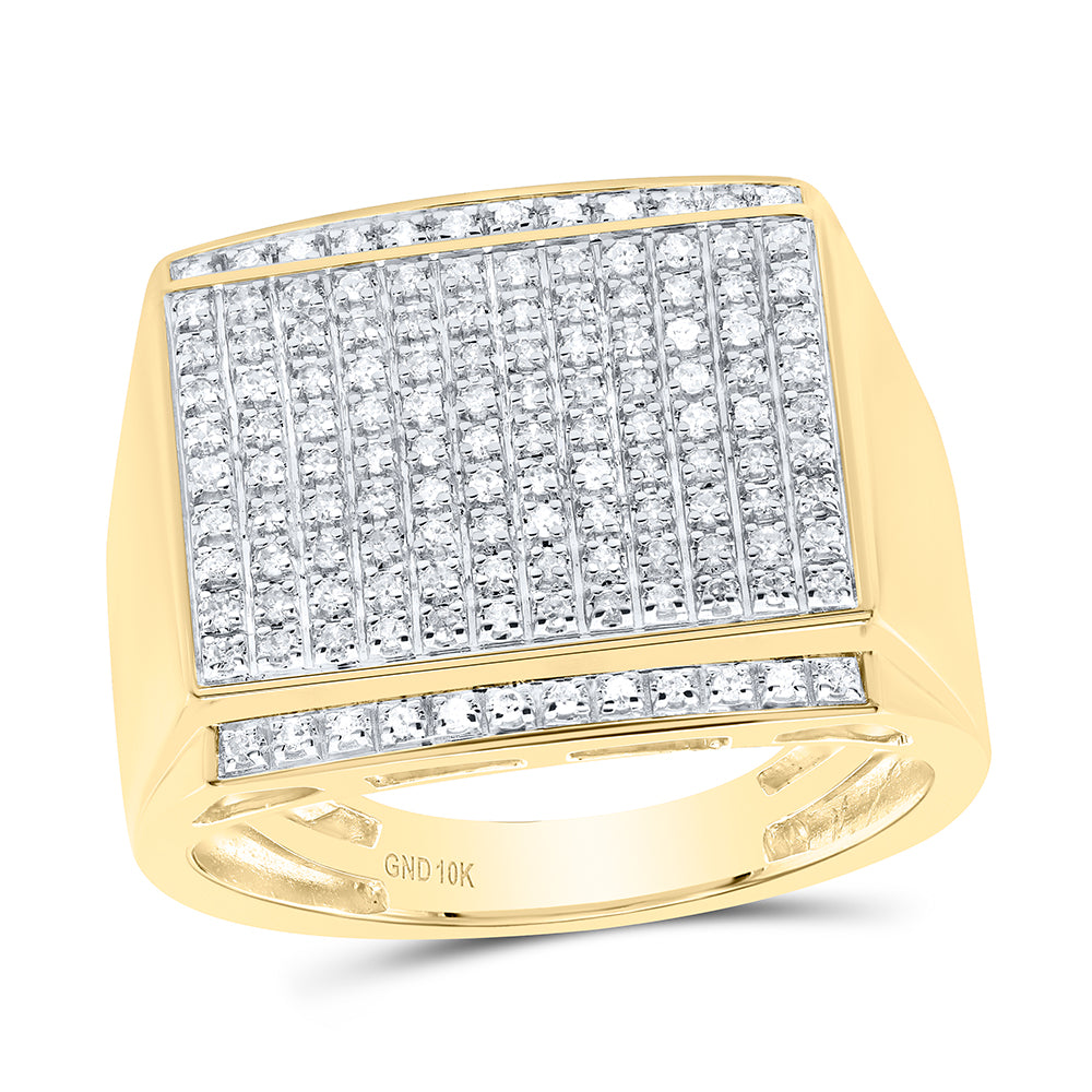 10kt Yellow Gold Mens Round Diamond Rectangle Cluster Ring 3/8 Cttw