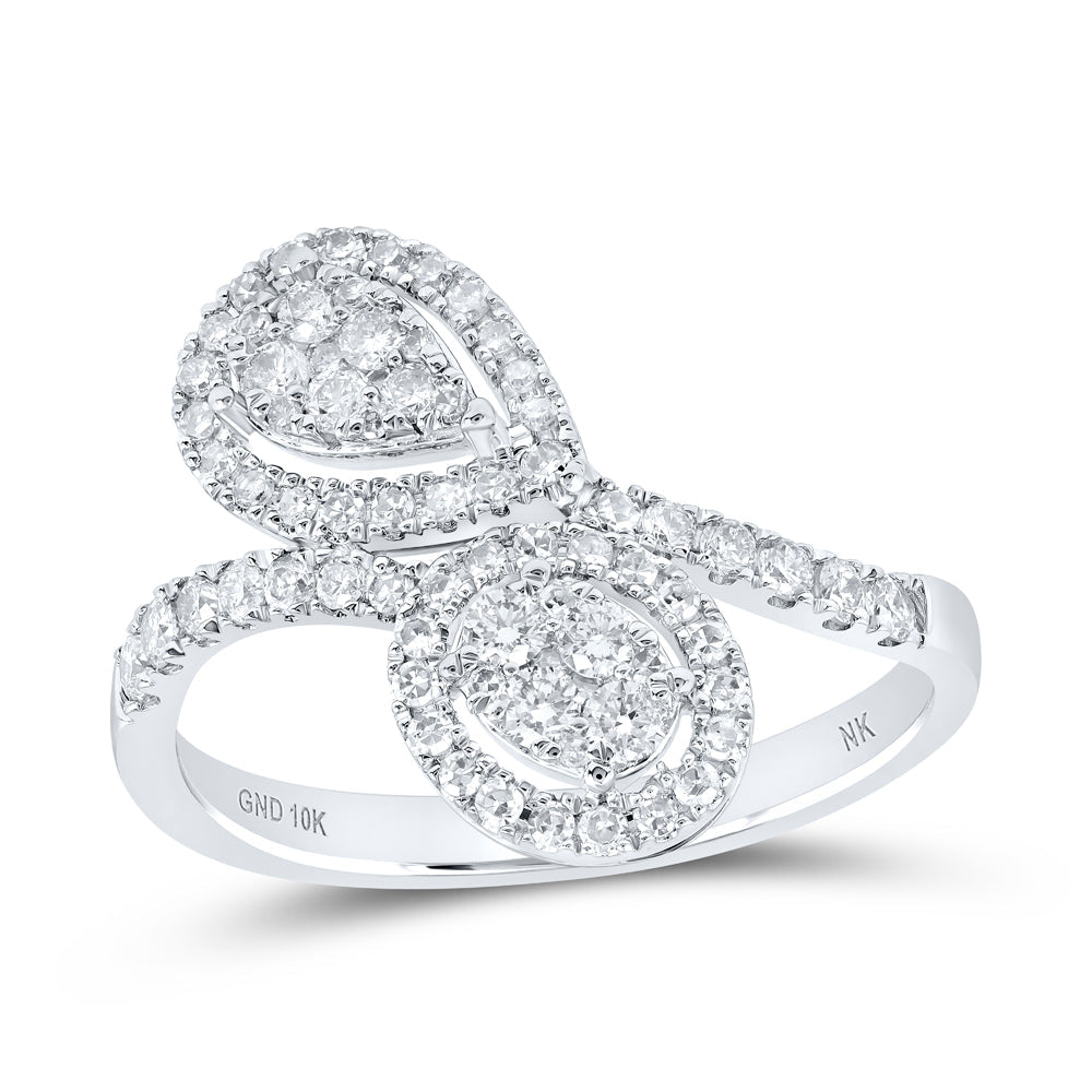 10kt White Gold Womens Round Diamond Bypass Teardrop Ring 5/8 Cttw