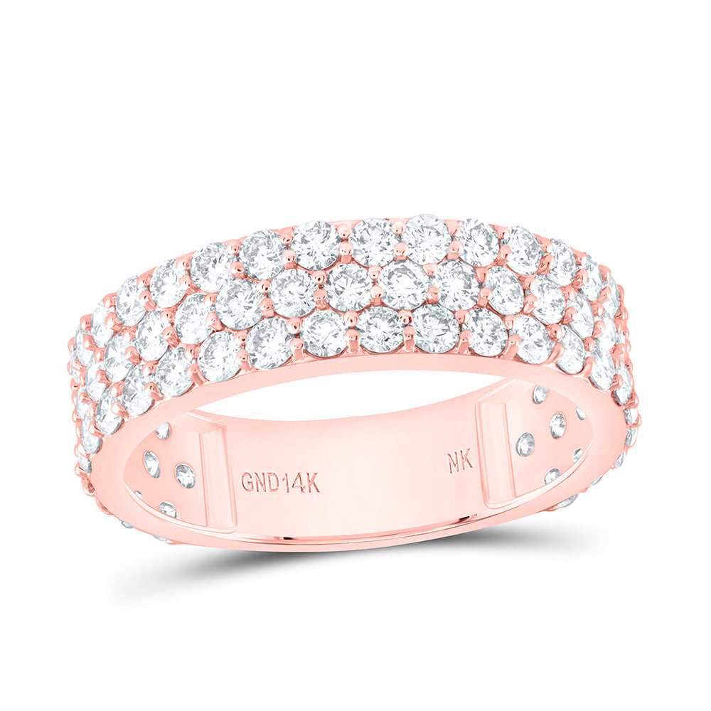 14kt Rose Gold Mens Round Diamond Pave 3-Row Band Ring 2-7/8 Cttw