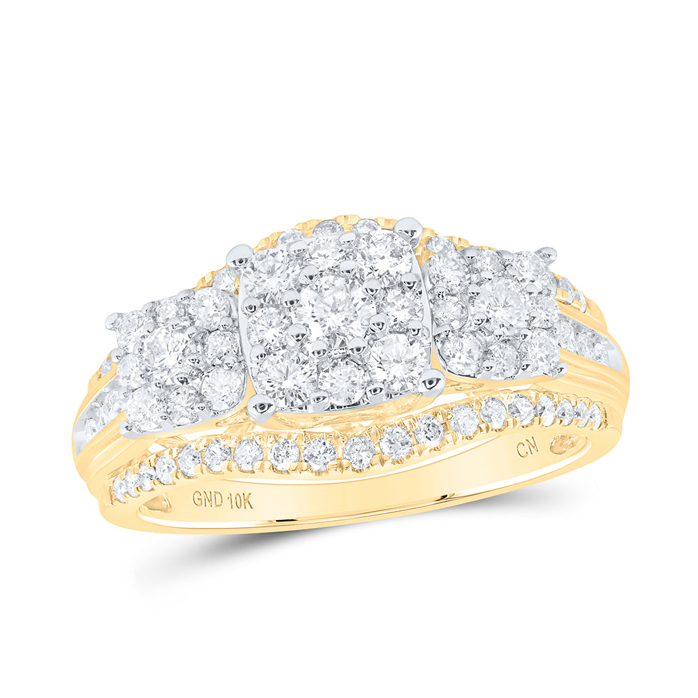 10kt Yellow Gold Womens Round Diamond Cluster 3-stone Ring 1 Cttw