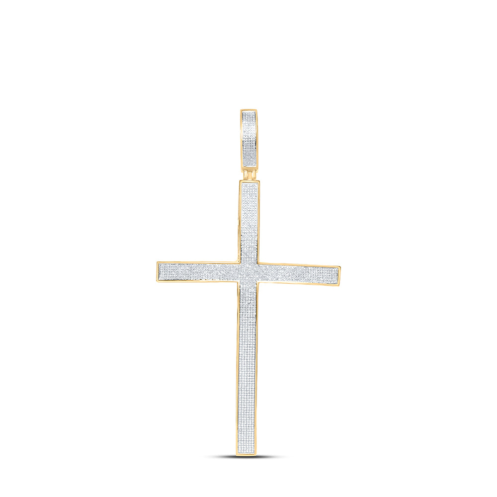 10kt Yellow Gold Mens Round Diamond Roman Cross Large Charm Pendant 2 Cttw