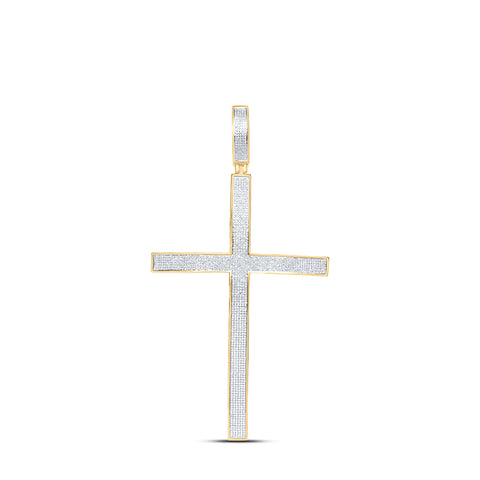 10kt Yellow Gold Mens Round Diamond Roman Cross Large Charm Pendant 2 Cttw