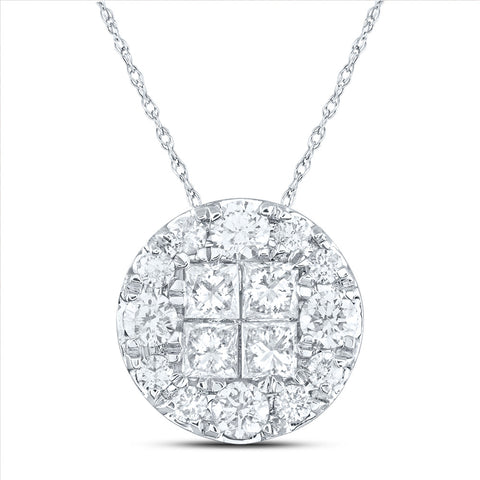 14kt White Gold Womens Princess Diamond Fashion Cluster Pendant 1/2 Cttw
