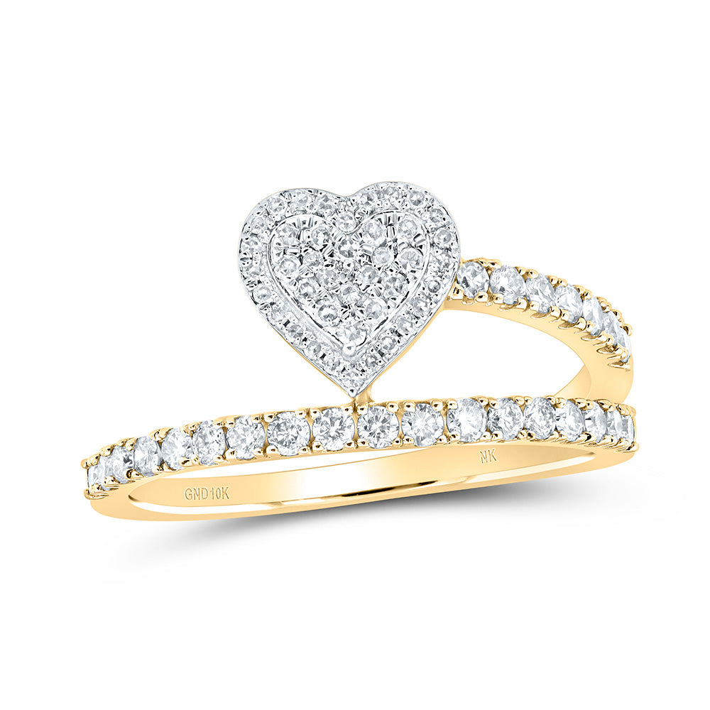 10kt Yellow Gold Womens Round Diamond Heart Band Ring 1/2 Cttw