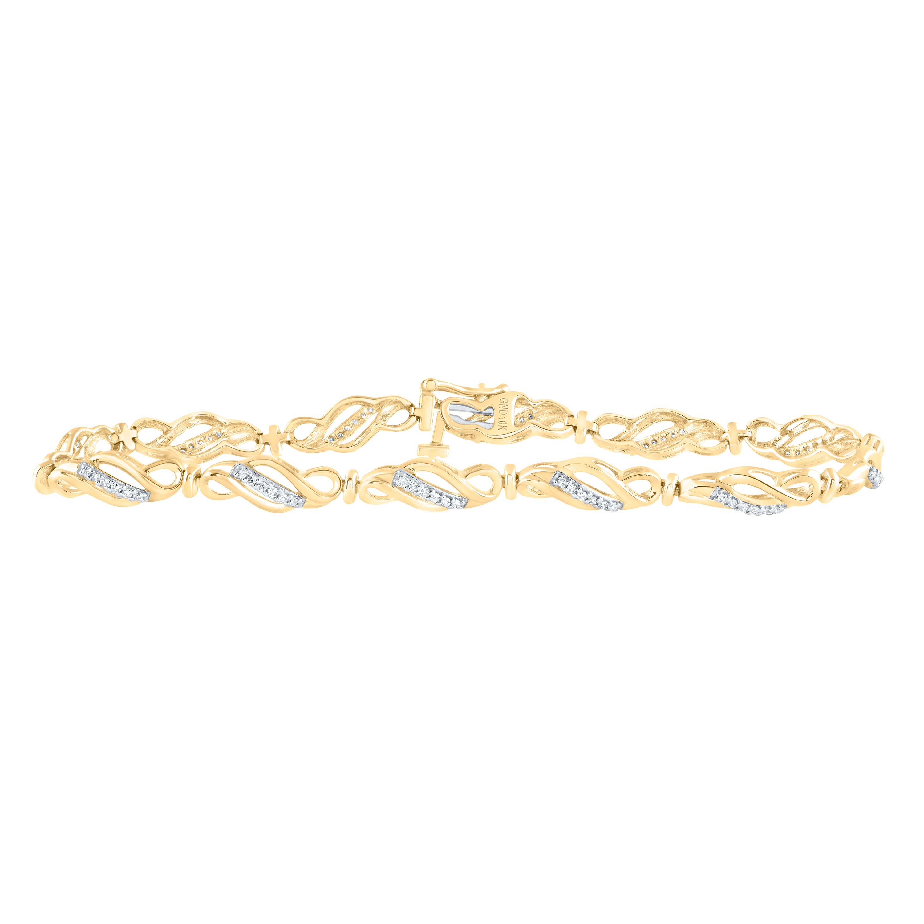 10kt Yellow Gold Womens Round Diamond Fashion Link Bracelet 1/3 Cttw
