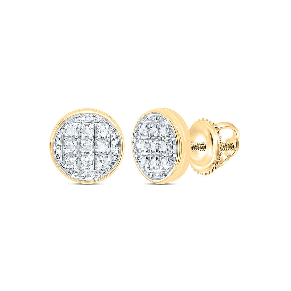 10kt Yellow Gold Round Diamond Circle Cluster Stud Earrings 1/20 Cttw