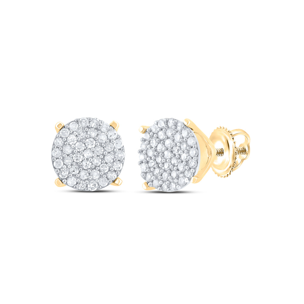 10kt Yellow Gold Womens Round Diamond Circle Cluster Earrings 1/4 Cttw